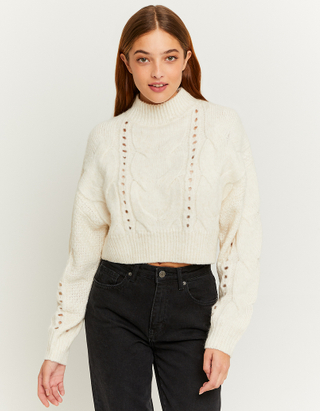 TALLY WEiJL, Beige Cable Knit Cropped Jumper for Women
