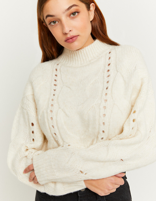 TALLY WEiJL, Beigefarbener Cropped Pullover aus Zopfstrick for Women