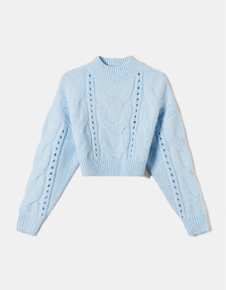 TALLY WEiJL, Blue Cable Knit Cropped Jumper for Women