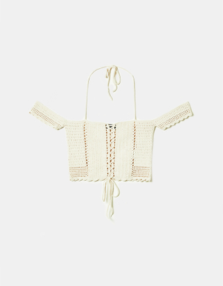 TALLY WEiJL, Crop Top Cut Out in Crochet Bianco  for Women