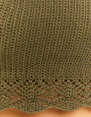 TALLY WEiJL, Khaki Crochet Crop Top for Women