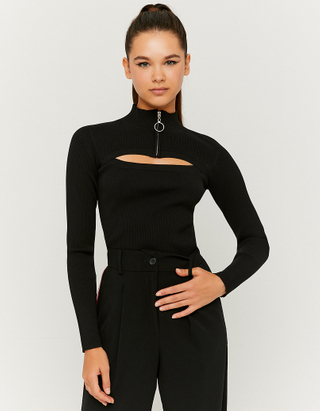 TALLY WEiJL, Black Cut Out Knit Long Sleeves Top for Women