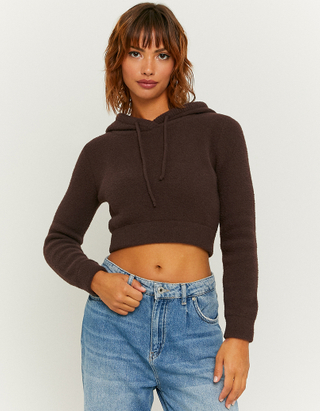TALLY WEiJL, Καφέ πλεκτό Cropped Hoodie for Women