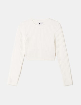 Weißer kurzer Basic Pullover