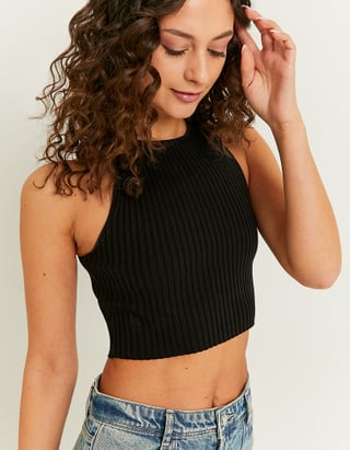 TALLY WEiJL, Black Ribbed Top for Women