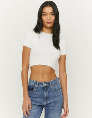 TALLY WEiJL, White Knit Cropped Top for Women