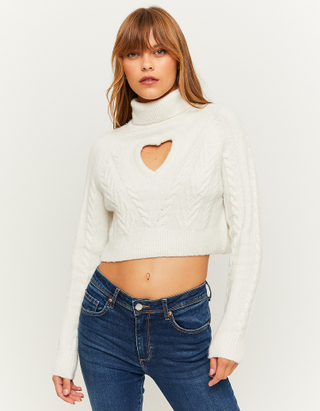 TALLY WEiJL, Maglione Bianco con Cut Out a Cuore for Women