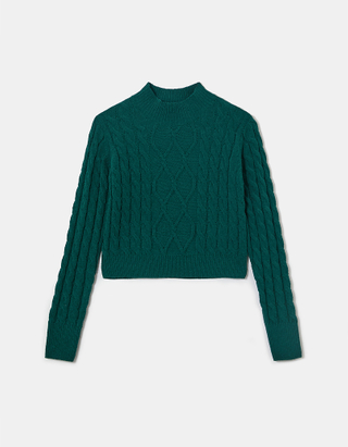 TALLY WEiJL, Green Cable knit Cropped Jumper for Women