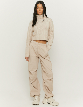 TALLY WEiJL, Beige Cable knit Cropped Jumper for Women