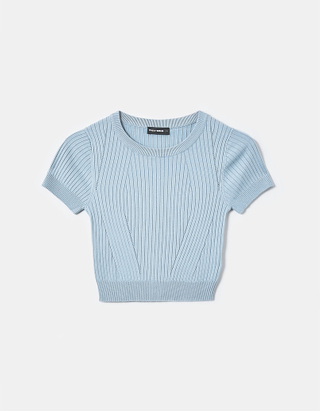 Blue Basic Knit Crop top