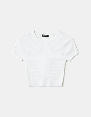 TALLY WEiJL, White Basic Knit Crop top for Women