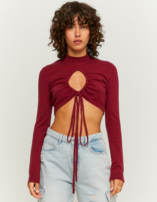 Red Cut out  Long Sleeves Crop top