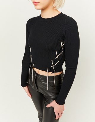 TALLY WEiJL, Light Knit Lace Up Jumper  with Strass Cord for Women