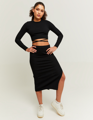 TALLY WEiJL, Black Cropped Jumper with Fancy Details for Women