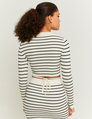 TALLY WEiJL, White Striped Cropped Jumper with Fancy Details for Women