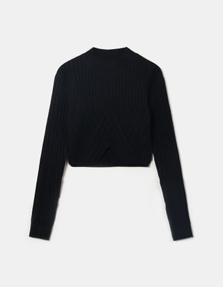 TALLY WEiJL, Μαύρο Cable knit Cropped Jumper for Women