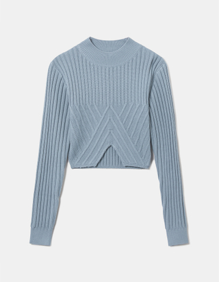 TALLY WEiJL, Μπλε Cable knit Cropped Jumper for Women