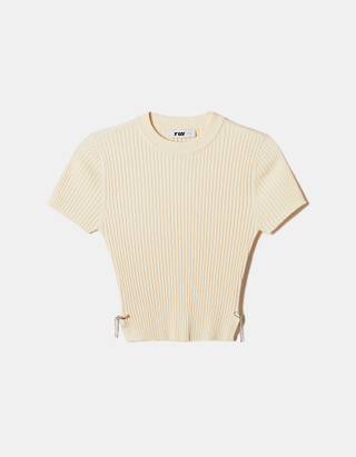 TALLY WEiJL, Beige Knitted Top with Fancy Lateral Detail for Women