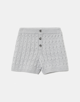 Grey High Waist Knit Shorts