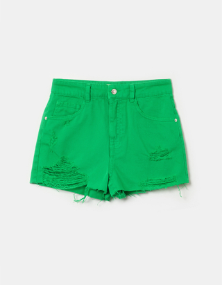Green High Waist Mom Shorts
