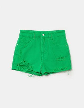 Green High Waist Mom Shorts | TALLY 