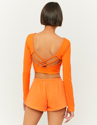 Orangefarbene Mid Waist Basic Shorts
