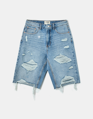 Bermuda di Jeans Strappati a Vita Alta | TALLY WEiJL Online Shop