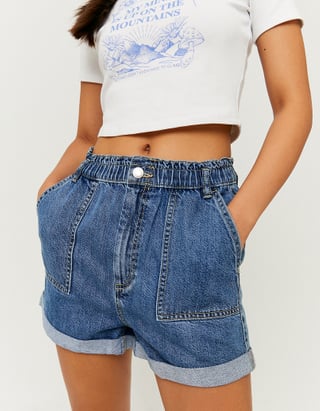 Shorts di Jeans Paperbag a Vita Alta 