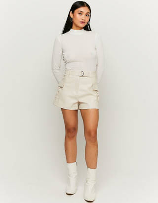 TALLY WEiJL, Beigefarbene Mini Shorts aus Kunstleder for Women