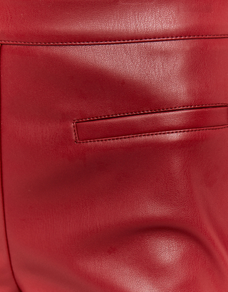 Red High Waist Faux Leather Shorts
