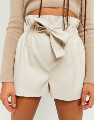 High Waist Faux Leather Paperbag Shorts
