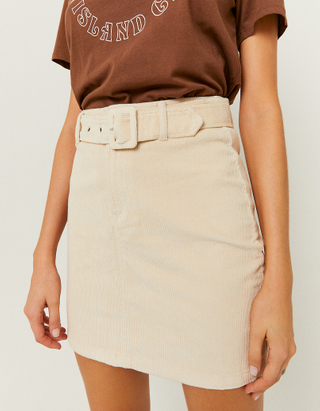 Beige Mini Corduroy Skirt