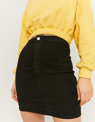 Black High Waist Stretch Mini Denim Skirt