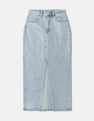 TALLY WEiJL, Jupe midi en jean taille haute avec strass for Women