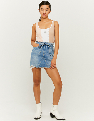 High Waist Ripped Denim Mini Skirt 
