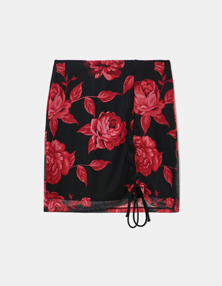 TALLY WEiJL, Black Mesh Printed Mini Skirt for Women