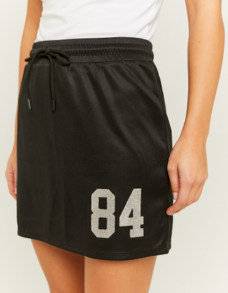 TALLY WEiJL, Black Varsity Mini Soccer Skirt with Glitters Printed Number for Women