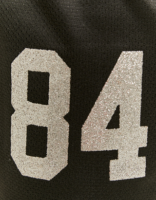 TALLY WEiJL, Czarna mini spódniczka piłkarska Varsity z nadrukowanym błyszczącym numerem for Women