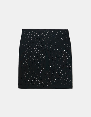 TALLY WEiJL, Black Mesh Rhinestones Mini Skirt for Women