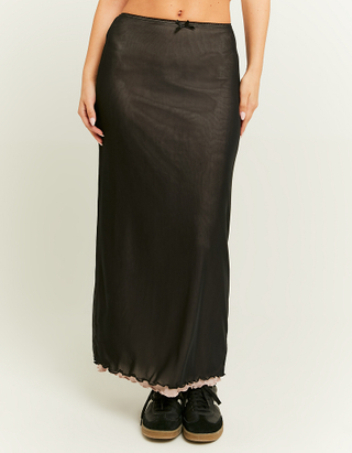 TALLY WEiJL, Black Floral Mesh Long Skirt for Women