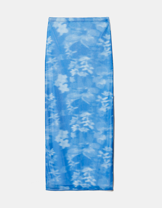 TALLY WEiJL, Blaues Mesh Long Skirt mit Blumen for Women