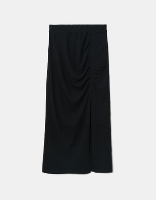 TALLY WEiJL, Black Slited Ribbed Midi Skirt for Women