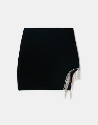 TALLY WEiJL, Czarna aksamitna spódnica mini z kryształkami for Women