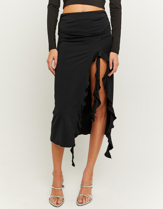 TALLY WEiJL, Black Skirt with Slit and Ruffles for Women