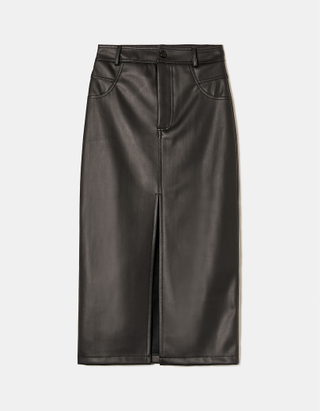TALLY WEiJL, Φούστα Midi Faux Leather Μαύρη for Women