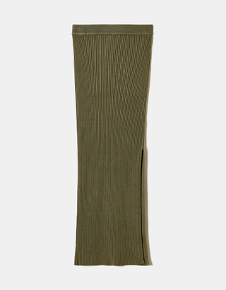 TALLY WEiJL, Khaki Fitted Knitted Midi Skirt with Slit for Women