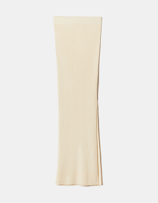 TALLY WEiJL, Beige Fitted Knitted Midi Skirt with Slit for Women