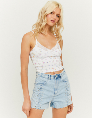 Printed Top with Lace