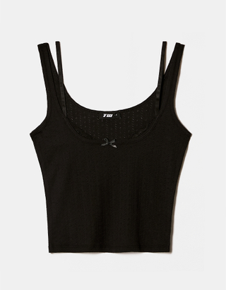 TALLY WEiJL, Black Basic Tank Top with Lace Insert for Women