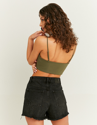 TALLY WEiJL, Green Bustier Top with Lace Up in Satin for Women